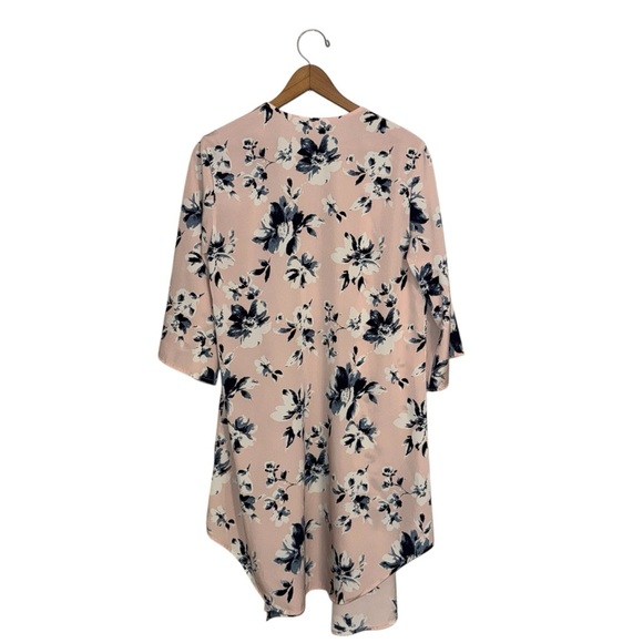 Pink Blush Floral Print Kimono Open Front Pink Blue Medium Bohemian - Picture 2 of 4